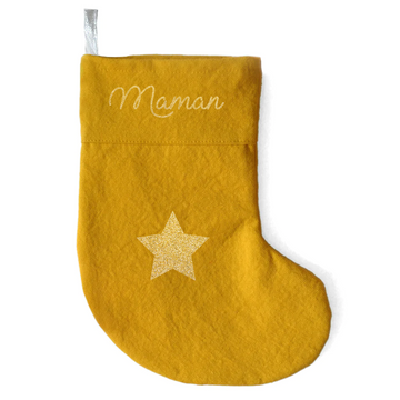 Chaussette Cadeau de Noël  personnalisé Jaune moutarde